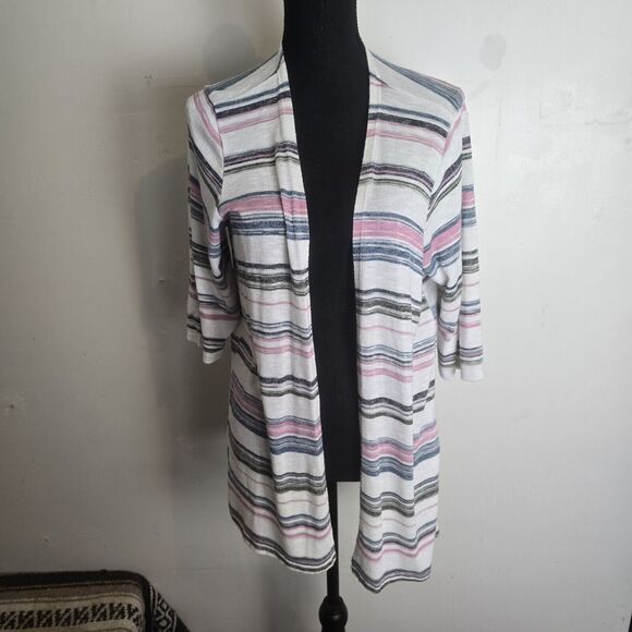 Torrid Multi Stripe Slub Knit Cardigan Size 1X Open 3/4 Sleeved Lightweight - Picture 3 of 11